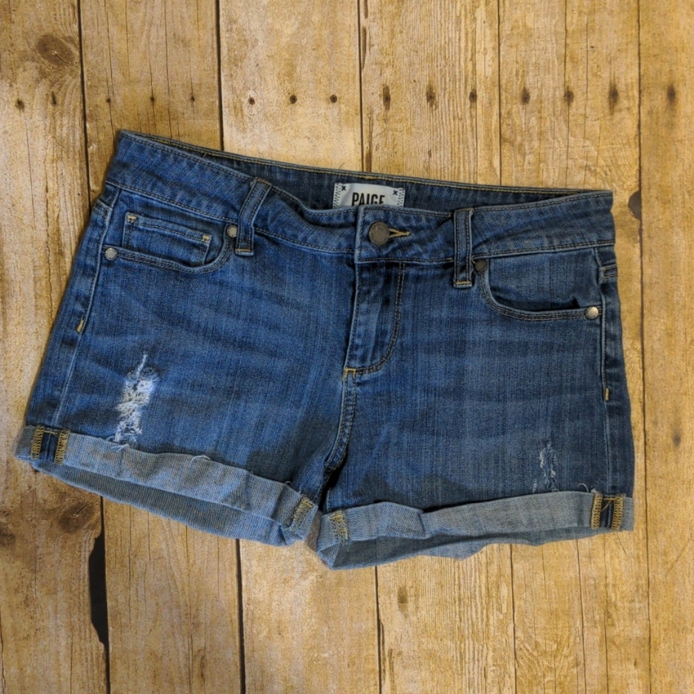PAIGE Cuffed Distressed Denim Shorts